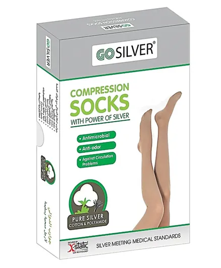 Go Silver Knee High Compression Socks Closed Toe Flesh - Beige