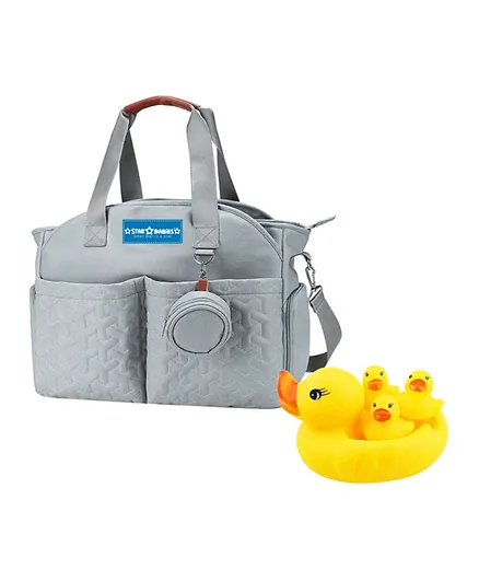Star Babies Diaper Bag with Pacifier Pouch and Rubber Duck Toys - Khaki