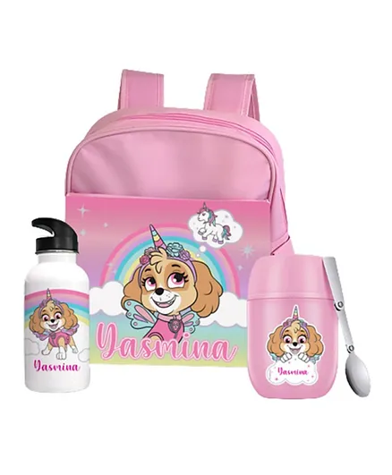 Essmak Paw Patrol Unicorn Personalized Thermos and Backpack Set Pink - 11 Inches