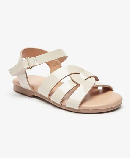 Flora Bella by ShoeExpress Strappy Sandals with Hook and Loop Closure - Beige