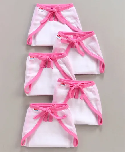 Babyhug U Shape Reusable Muslin Nappy Set Small Pack Of 5 - Pink And White