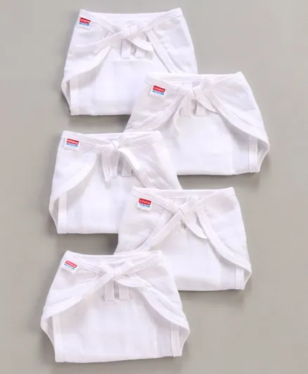 Babyhug U Shape Reusable Muslin Nappy Set Lace Extra Small White - Pack Of 5