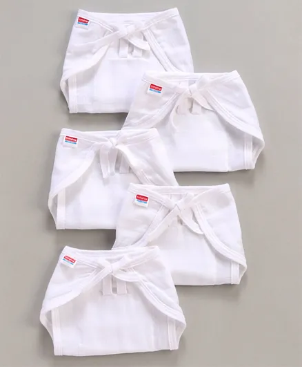 بيبي هاغ - طقم حفاضات قماش الموسلين على شكل حرف U قابلة لإعادة الاستخدام بالدانتيل مقاس صغير لون أبيض - عبوة من 5 قطع