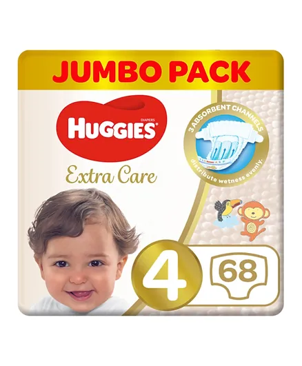 Huggies Extra Care Diapers Jumbo Pack Size 4 - 68 Pieces