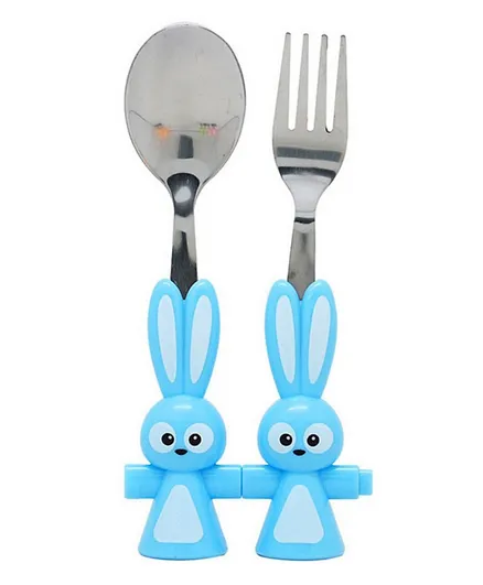 Brain Giggles Bunny Fork & Spoon Set - Blue