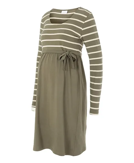 Mamalicious Stripe Maternity Dress- Dusty Olive