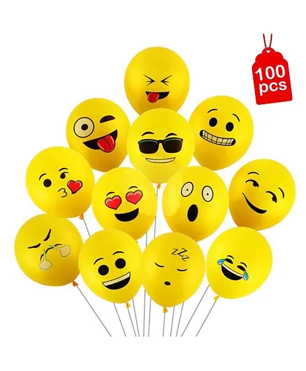 Party Propz Smiley Balloon Printed Face Expression Latex Balloon Yellow - Pack of 100