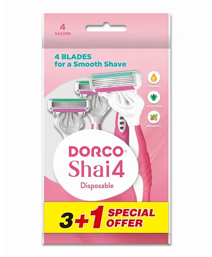 DORCO Shai 4 Women Disposable Razor Pink - Pack of 4
