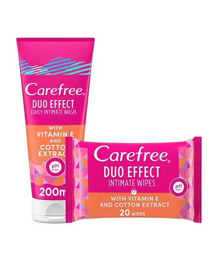 Carefree Daily Intimate Wash Duo Effect - 200ml +  Daily Intimate Wipes Pack of 20 - Free