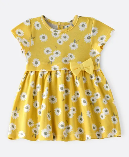 Tiny Hug Bow Details Floral Dress - Yellow