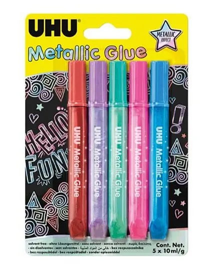 UHU Glitter Glue Metallic Glue Pack Of 5 - 10 ml