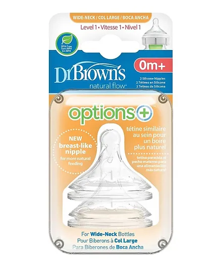Dr. Brown's Level 1 Wide Neck Silicone Teats Plus Nipple - Pack of 2