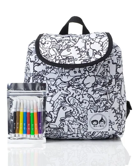 Zip & Zoe Colour and Wash Backpack  Dino Print - White and Black