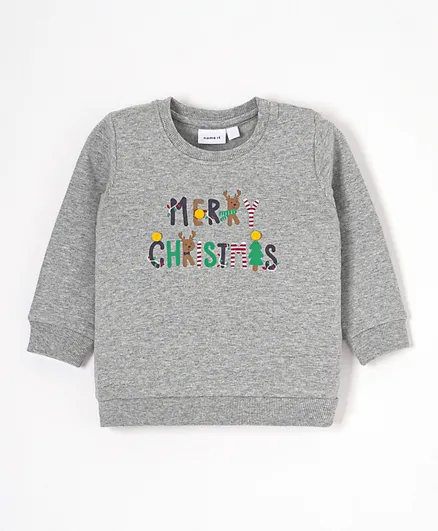 Name It Long Sleeved Merry Christmas Sweatshirt - Grey Melange