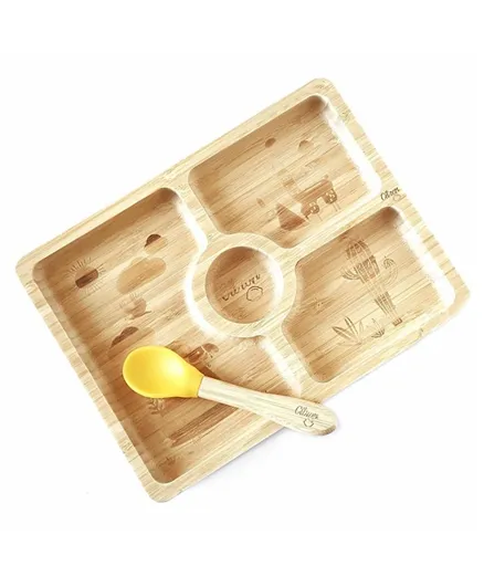 Citron Organic Bamboo Plate Square + Spoon without Suction- Yellow