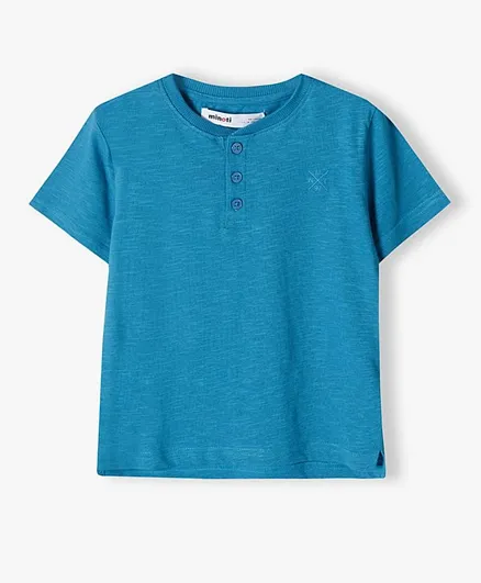 Minoti Cotton Embroidered Slub Jersey T-Shirt - Blue