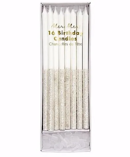 Meri Meri  Glitter Dipped Candles Pack of 16 -  Silver