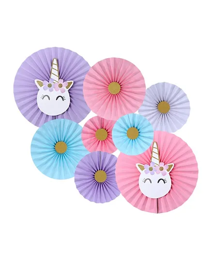 Party Propz Unicorn Party Hanging Paper Fan Multicolour - Pack of 8
