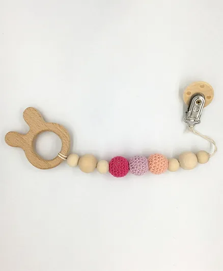 Factory Price Wooden Eco-Friendly Teether with Pacifier Clip  Bunny - Multicolor
