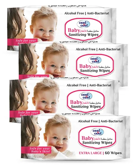 Cool & Cool Baby Sanitizing Wipes Pack of 4 - 60 Wipes Each