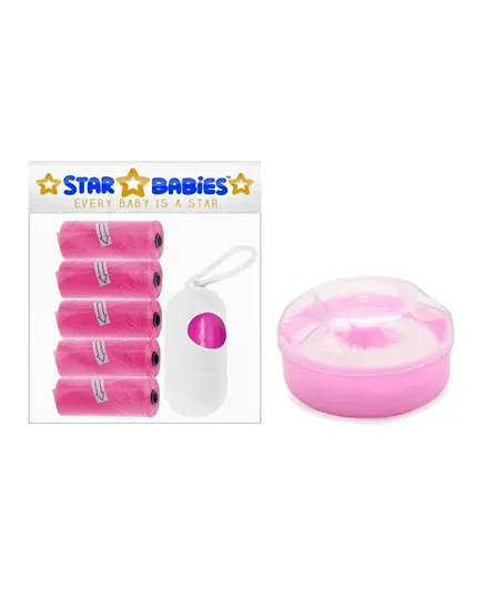 Star Babies Powder Puff  With Disposable Scented Bag & Dispenser Pink - 7 Pieces