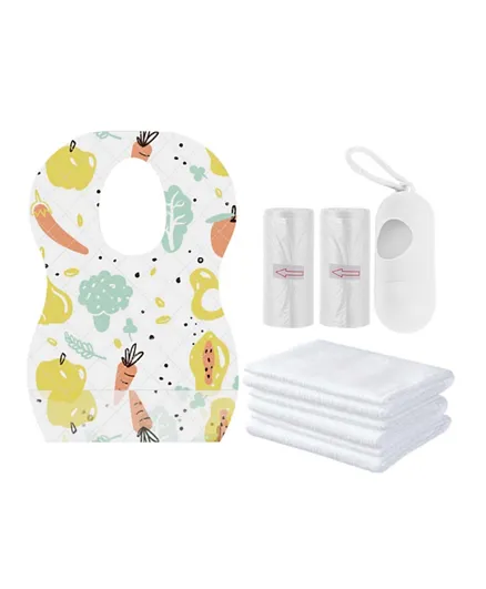 Star Babies Combo Pack of Disposable Bibs Fruits Print + Disposable Towels + Scented Bag +Dispenser