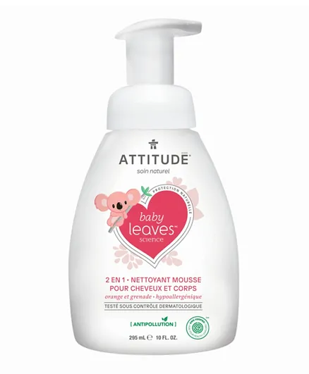 Attitude Baby Leaves 2-In-1 Hair and Body Foaming Wash Orange and Pomegranate - 295mL