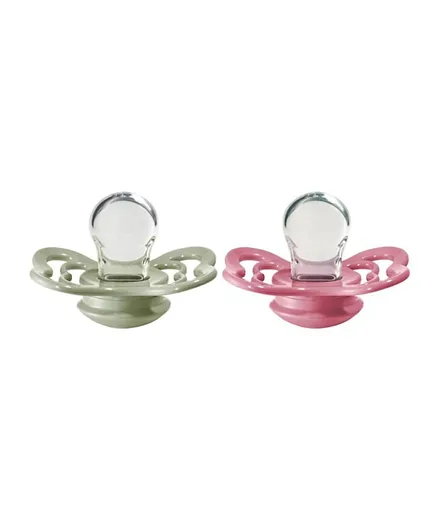 Bibs Baby Pacifier Supreme Silicone Size 1 Sage and Coral - Pack of 2