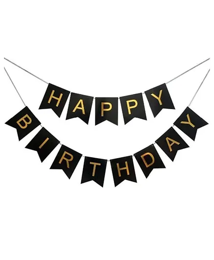 Party Propz Happy Birthday Banner Bunting Flag for Birthday Party Decoration - Black