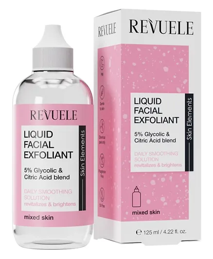 REVUELE Liquid Facial Exfoliant Daily Smoothing Solution With  5% Glycolic and Citric Acid Blend - 125mL