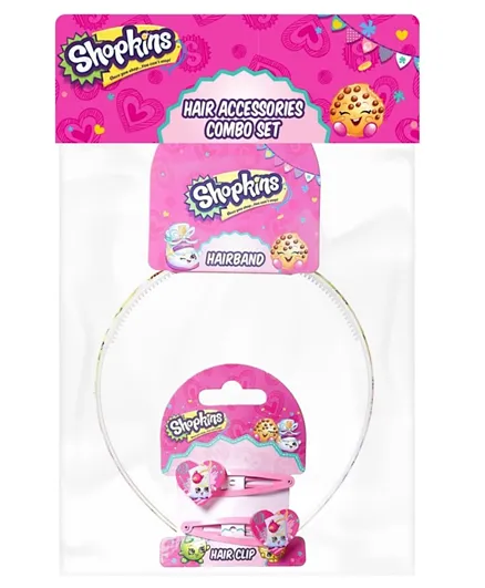 Shopkins Hair Band and Hair Clips Combo - Multicolour and Pink