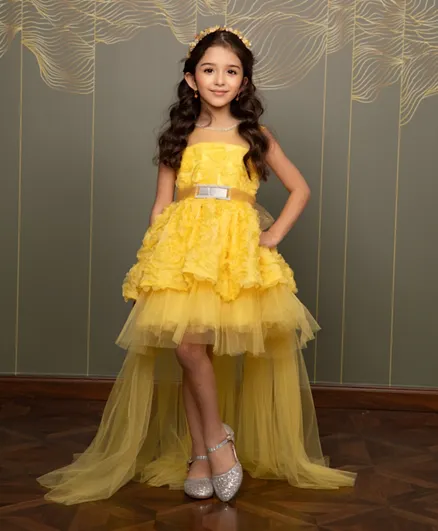 Liba Fashion Zyva Beautiful Flower Long Tail Party Dress - Yellow