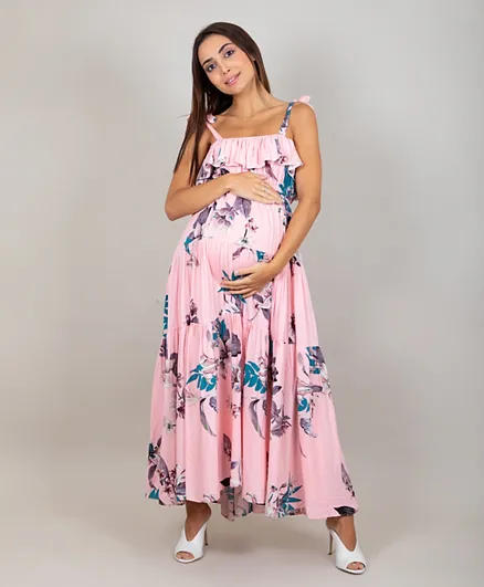 Oh9shop Dahlia Orchid Maxi Maternity Dress - Pink