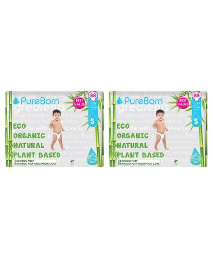 PureBorn Nappies Pack of 2 Size 5 - 176 Pieces