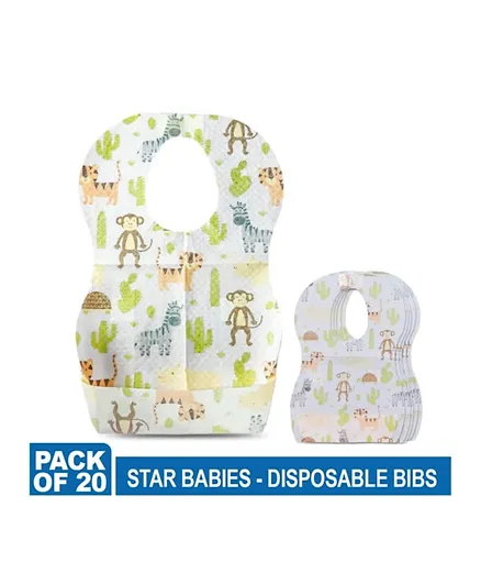 Star Babies Disposable Bibs Animal White - Pack of 20