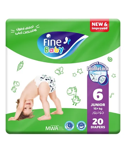 Fine Baby Diapers Double Lock Technology Size 6 Junior 16kg + Economy Pack - 24 Diaper count