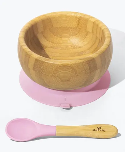 Avanchy Bamboo Suction Bowl & Spoon - Pink