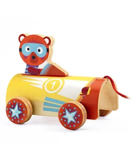 Djeco Wooden Roli Lewis Pull Along Toy - Multicolor