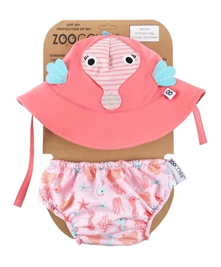 ZOOCCHINI Baby Swim Diaper & Sun Hat Set Size 4 - Seahorse
