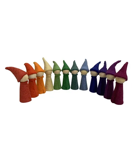 Papoose Rainbow Gnomes Wood Bodies 12 Pieces - Multicolor