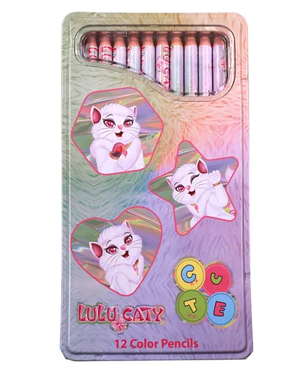 Lulu Caty 12 Color Pencils In Flat Tin Box - Multicolour
