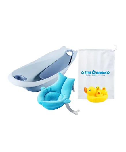 Star Babies Smart Sling 3-Stage Bathtub With Soft Spot Sink Bather And Rubber Duck Toys - Blue