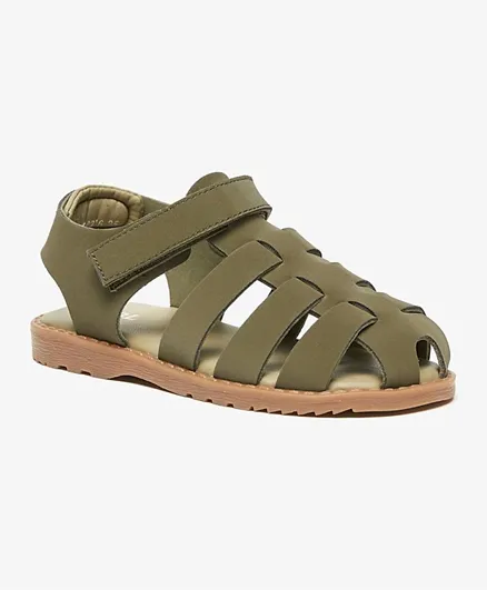 LBL by Shoexpress Hook & Loop Closure Solid Sandals - Olive Green