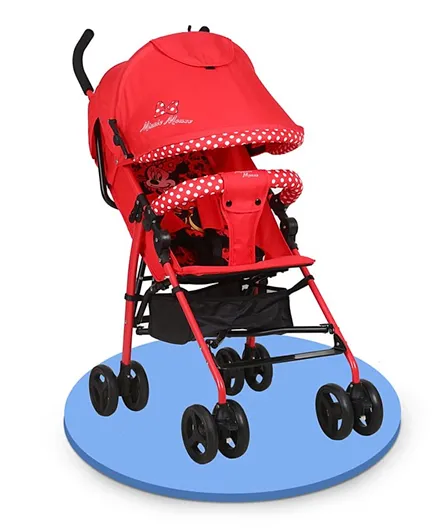 عربة أطفال خفيفة الوزن بتصميم شخصية ميني ماوس من ديزني مع مقصورة تخزين