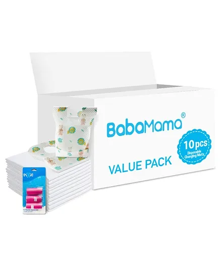Babamama Combo of Changing Mat+ Bib + Pink Dispenser Refill Rolls Nappy Bags - Value Pack of 3