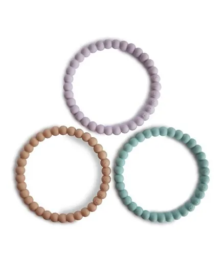 Mushie Silicone Pearl Teether Bracelets 3-Pack - Lilac/Cyan/Soft Peach