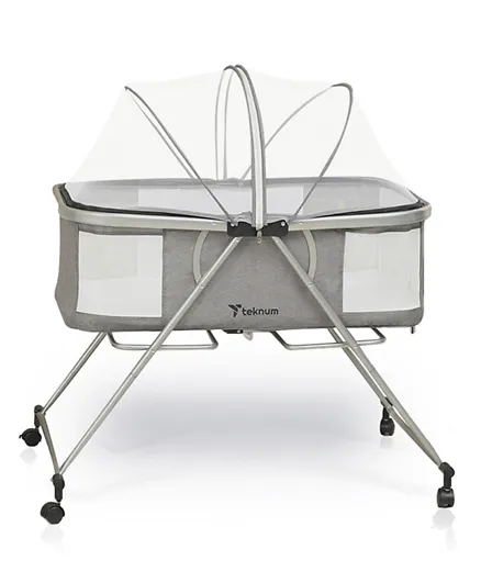 Teknum 3 In 1 Baby Cot Cradle With Mosquito Net & Wheels - Dark Grey