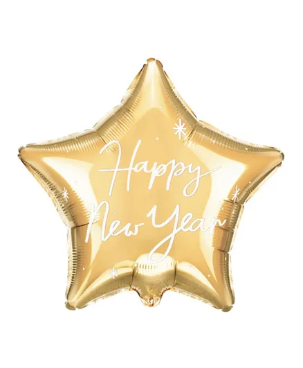 PartyDeco Star Shaped Happy New Year Foil Balloon - Gold