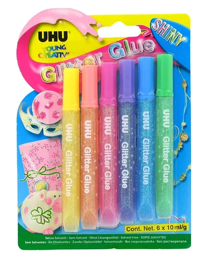 UHU Glitter Glue Shiny Blister Pack of 6 - 10ml Each