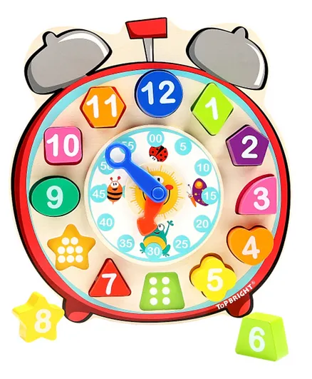توب برايت ساعة تعليمية خشبية لترتيب الأشكال للأطفال - متعدد الألوان